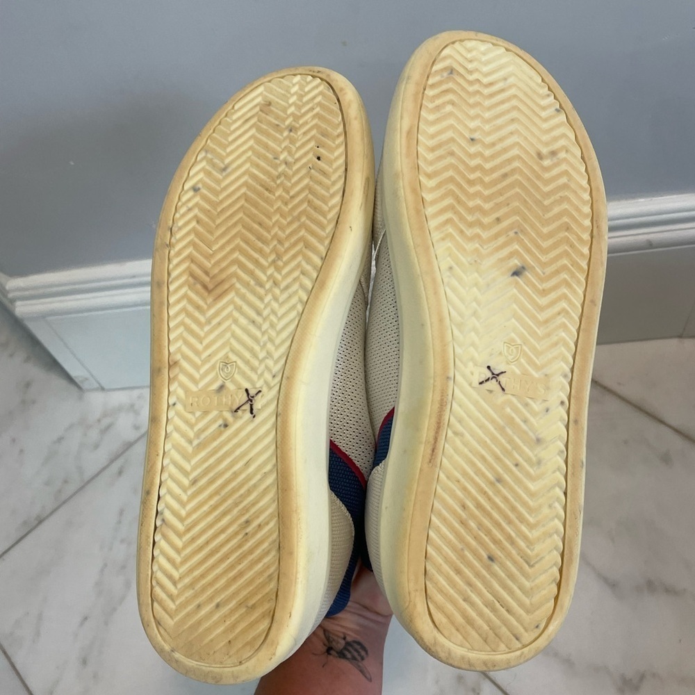 Rothy’s, men’s 10, RS01 off-white blue knit trainer zero drop removable insoles - Picture 12 of 15